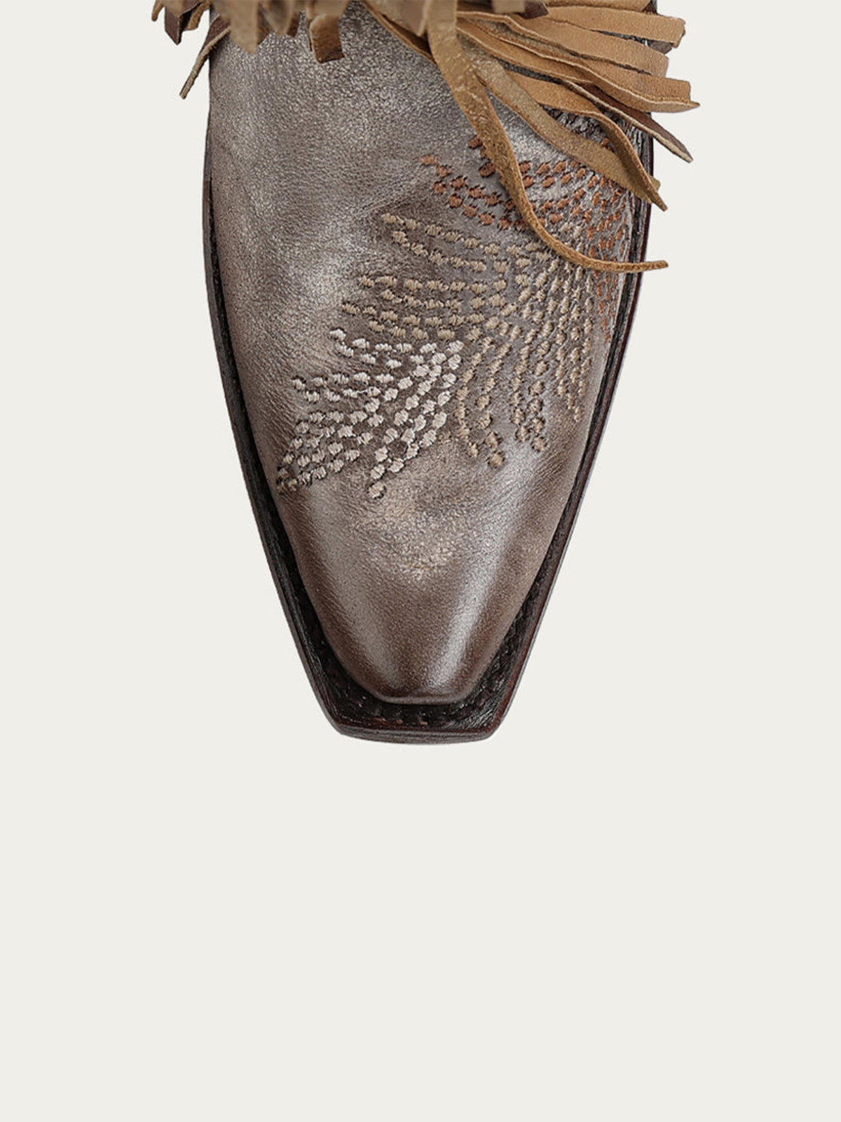 Brown Faux Suede Snip-Toe Chic Fringe And Embroidery Full-Zip Knee High Cowgirl Boots