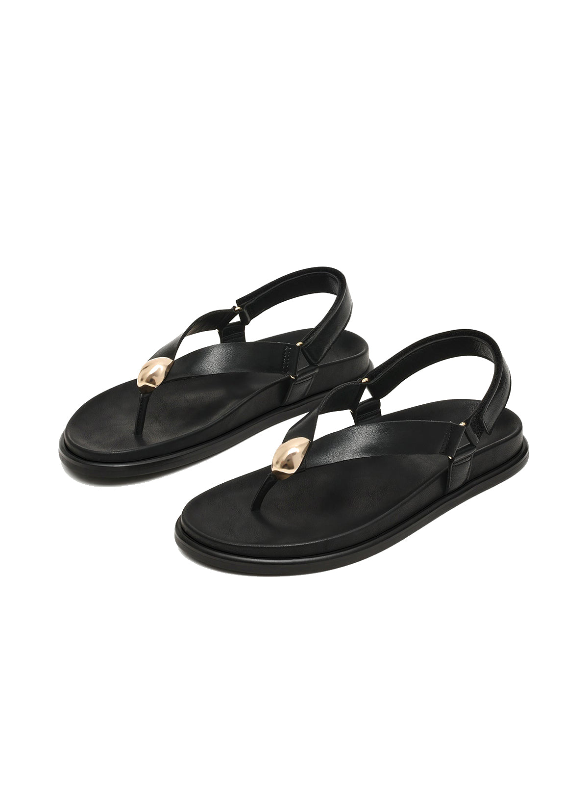 Black Round-Toe Simple Slingback Flip-Flops Flats