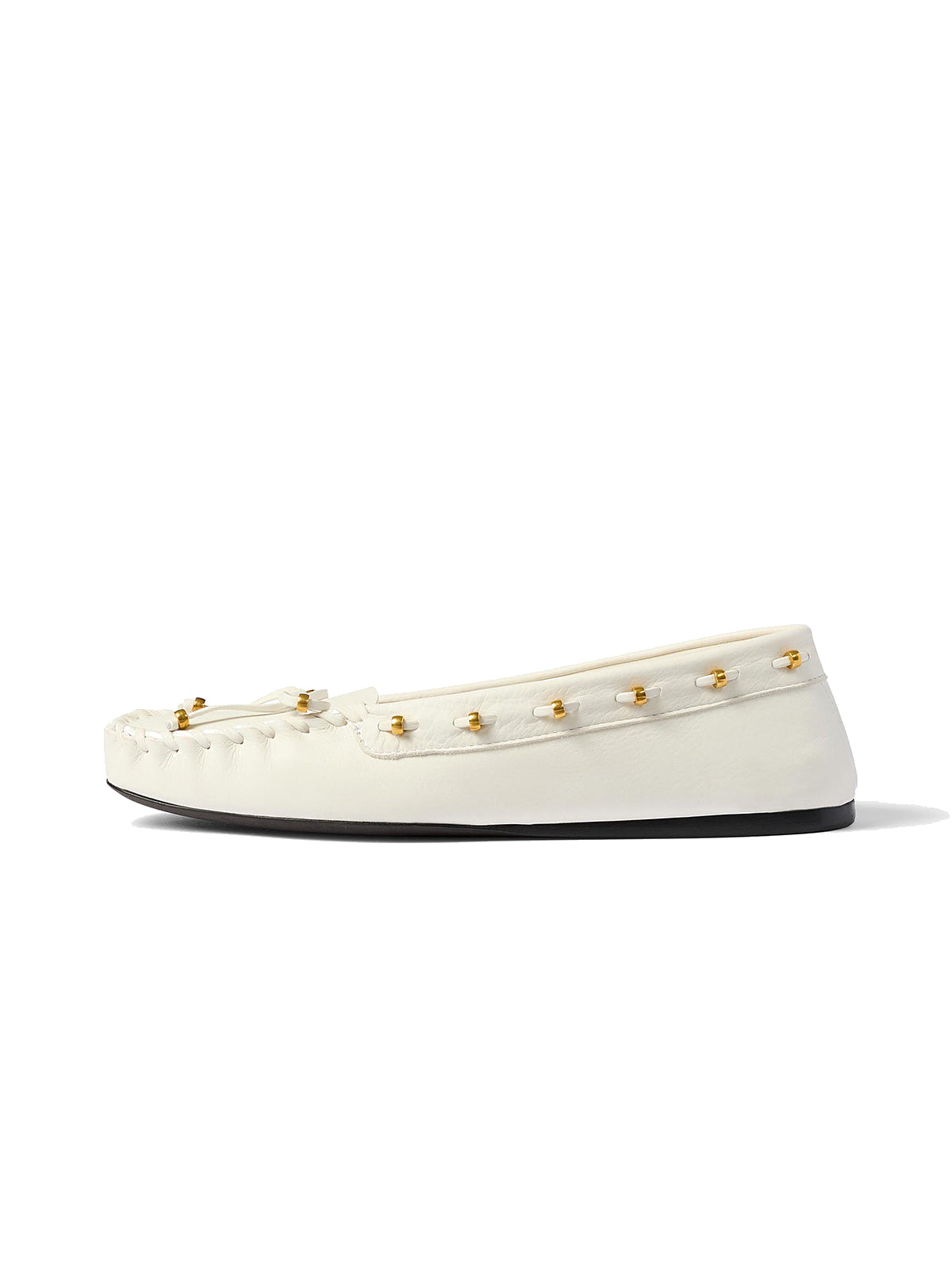 Ivory Cow Leather Square-Toe Running Stitch And Front Bow Flats