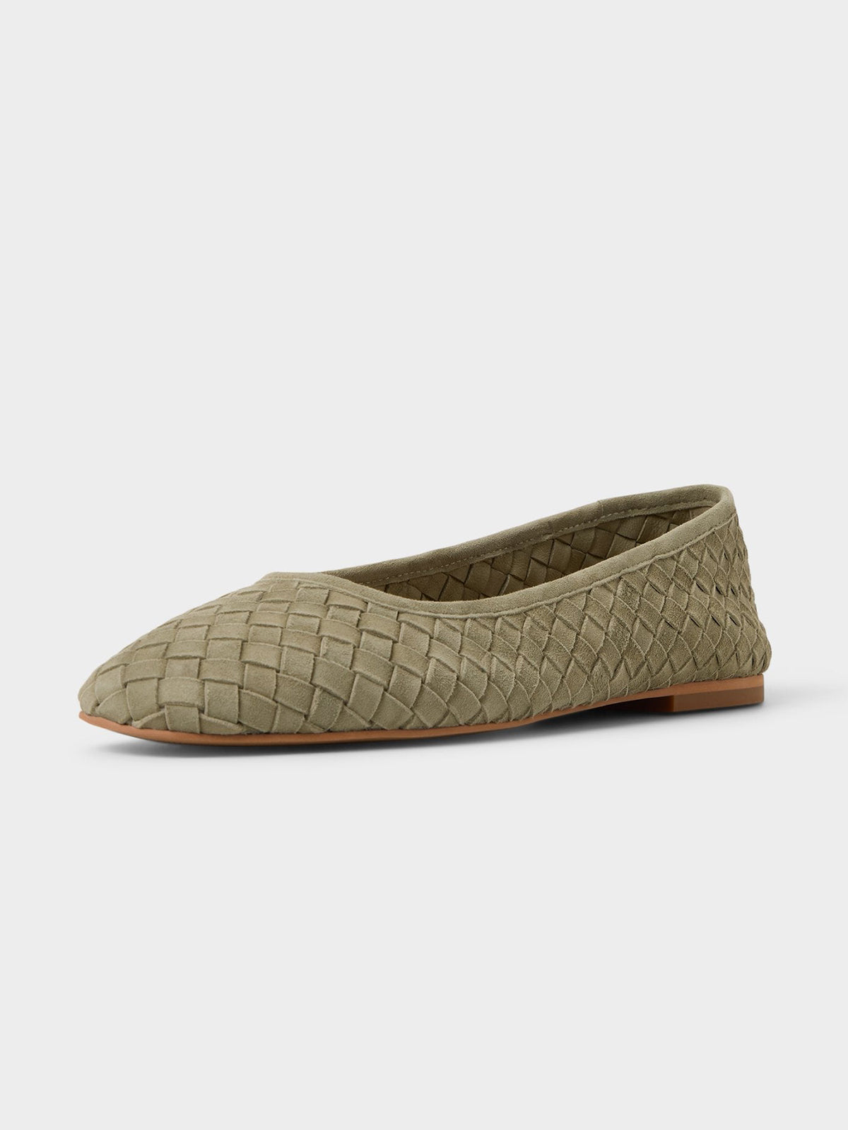 Green Woven Faux Suede Square-Toe Simple And Classic Ballet Flats