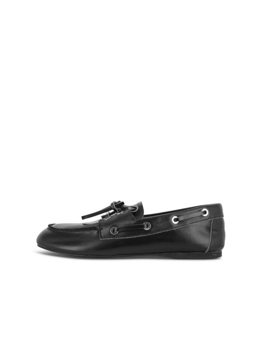 Black Round-Toe Lace-Up Classic Boat Shoes Flats