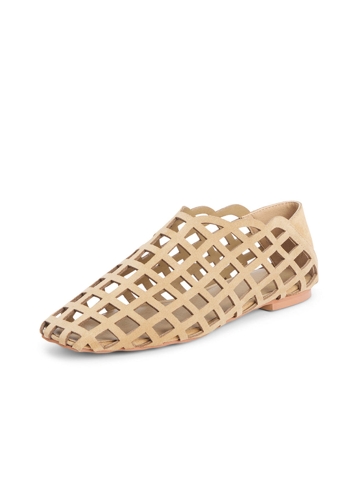 Nude Faux Suede Square-Toe Chic Cutout Simple Flats