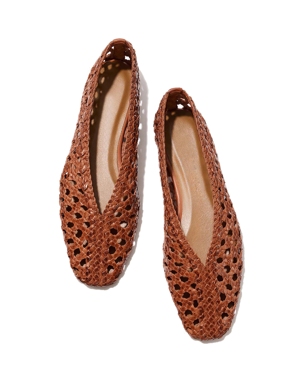 Brown Woven Vegan Leather Square-Toe Chic Ballet Flats