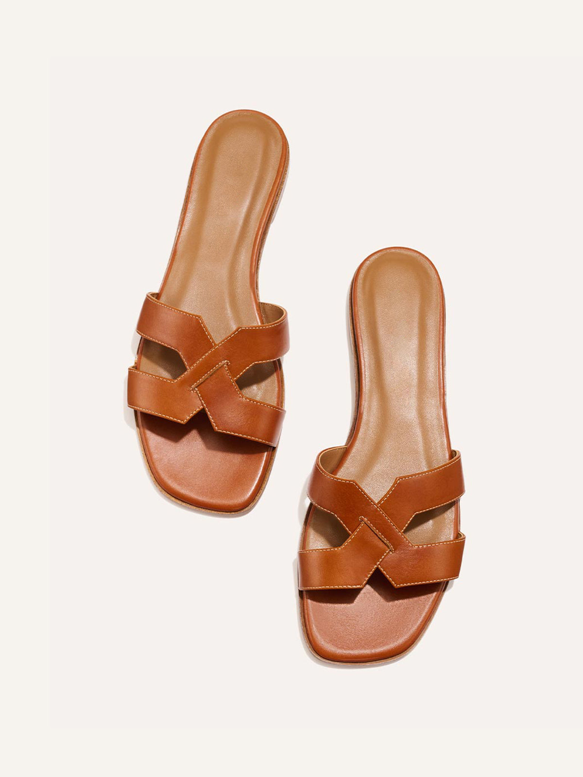 Brown Square-Toe Stylish Backless Sandals Flats