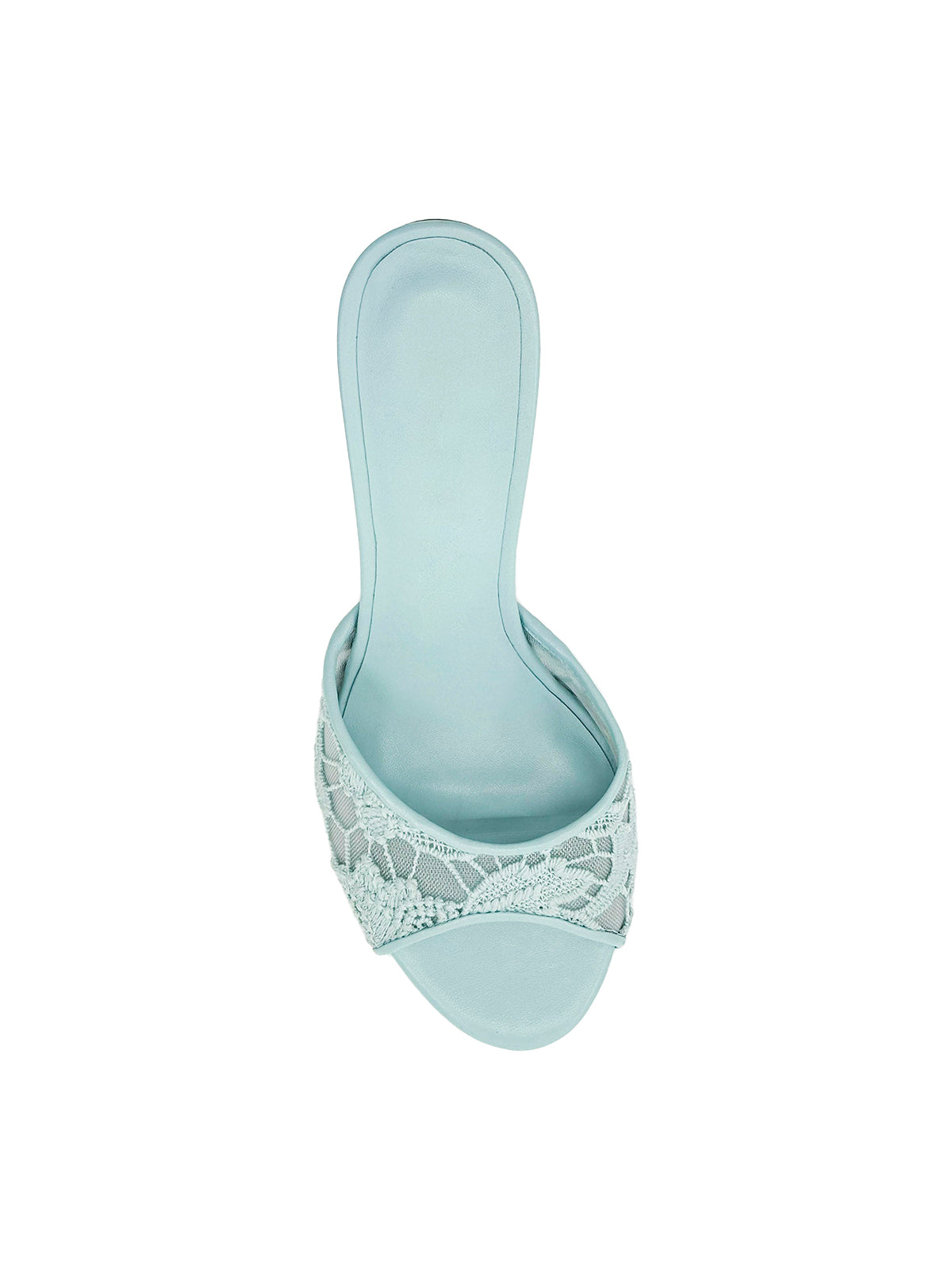 Blue Lace Mesh Round-Toe Slip-On High Heels