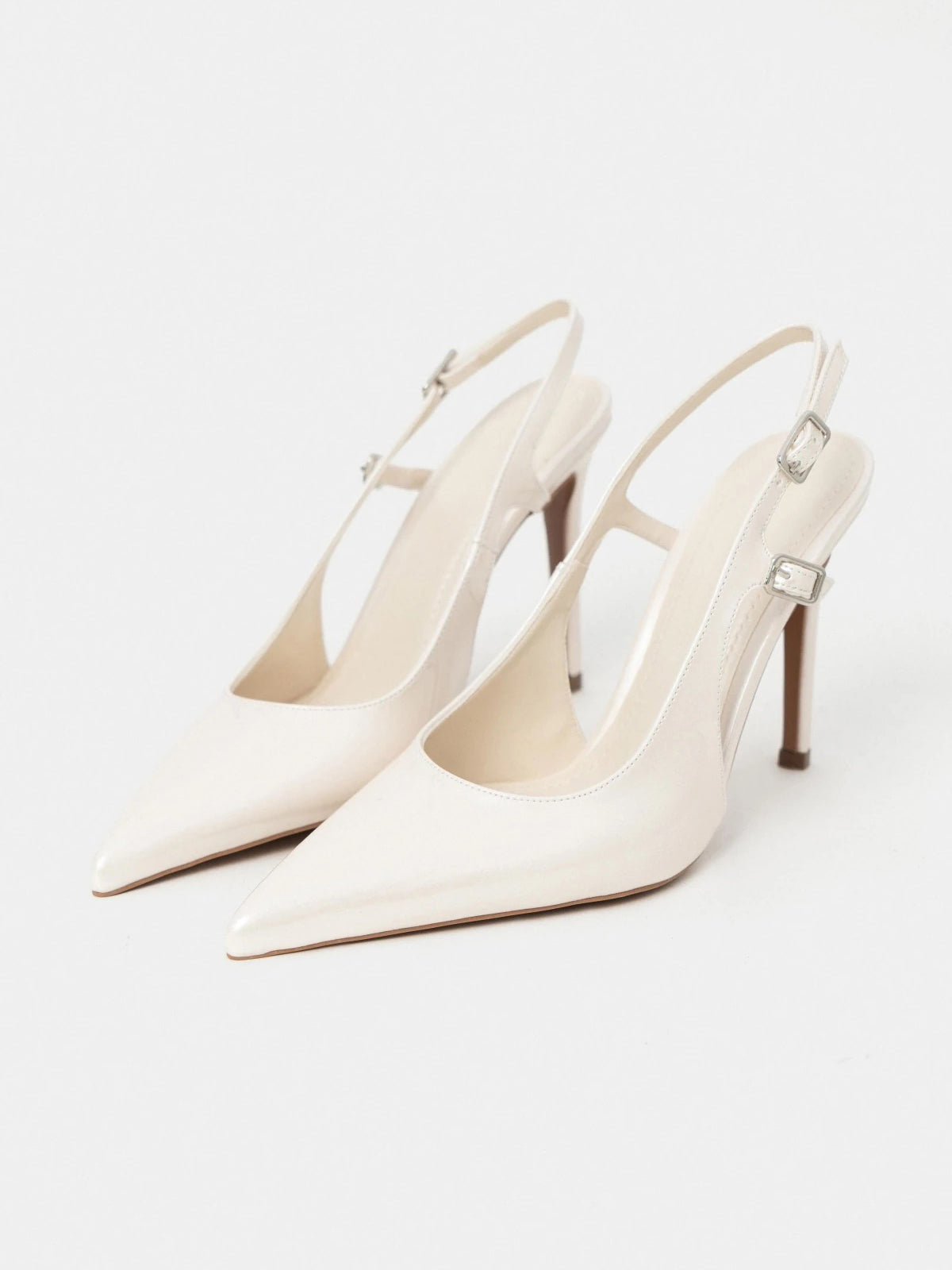 Patent Leather Pointed-Toe Buckle Back Strap Chic High Heels - Pearl