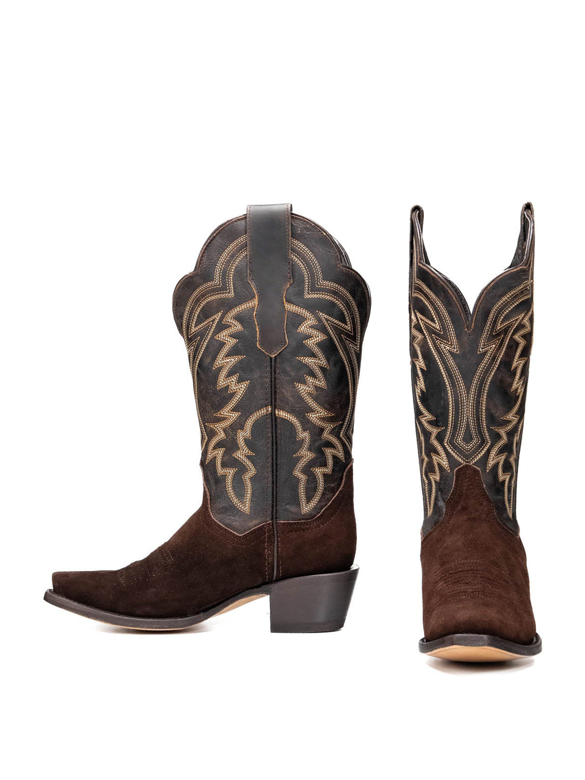 Western Snip-Toe Embroidery Mid Calf Cowgirl Boots - Dark Brown