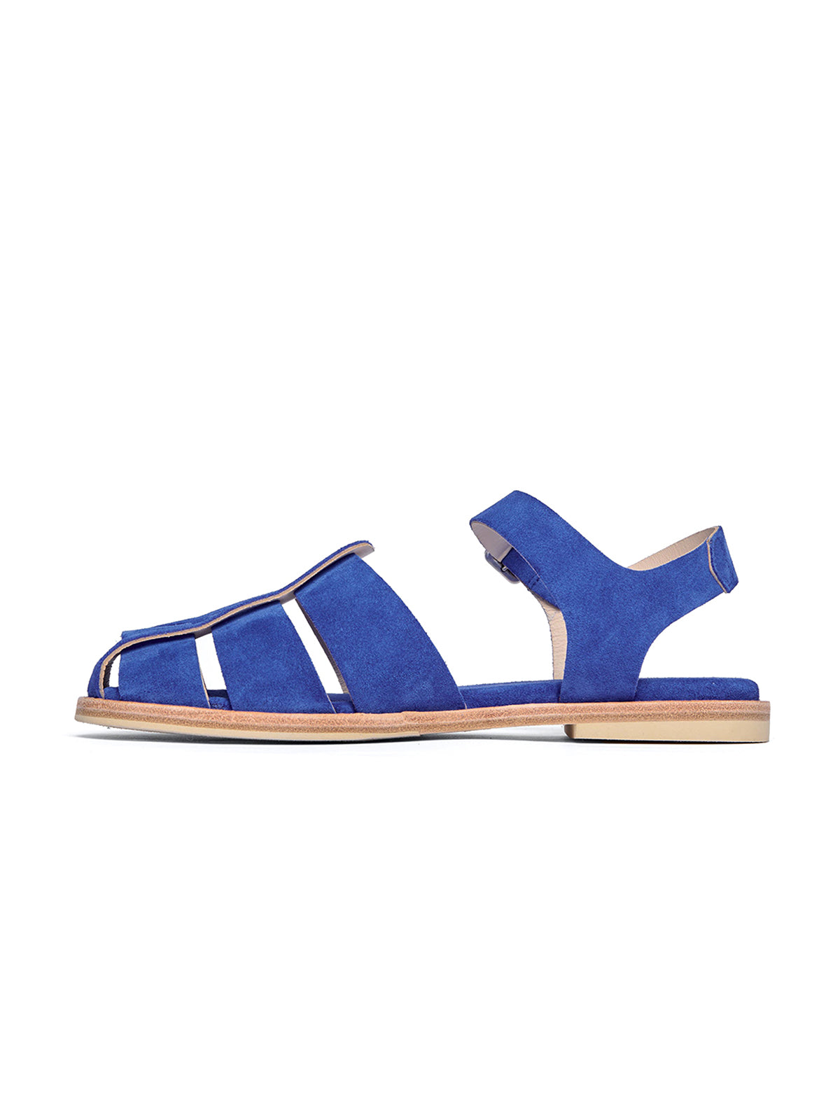 Dark Blue Faux Suede Round-Toe Fisherman Sandals Flats
