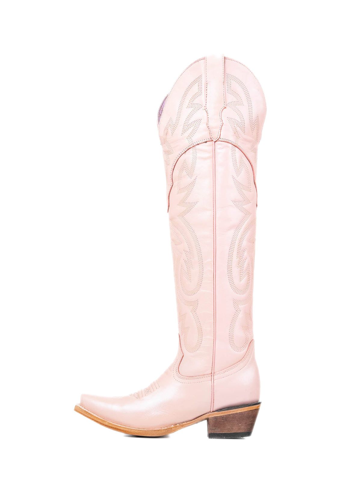 Blush Pink Snip-Toe Half-Zip Embroidery Tall Over-The-Knee Cowgirl Boots