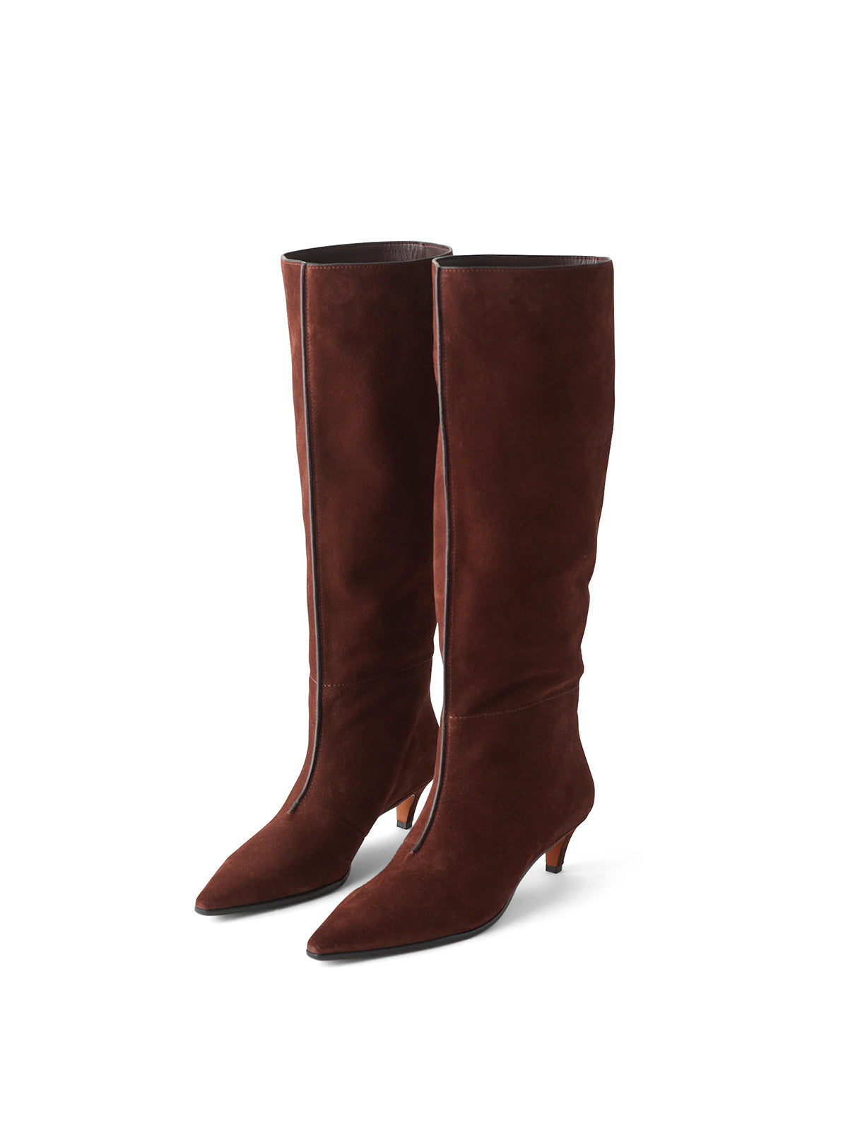 Mahogany Faux Suede Pointed-Toe Simple Knee High Boots