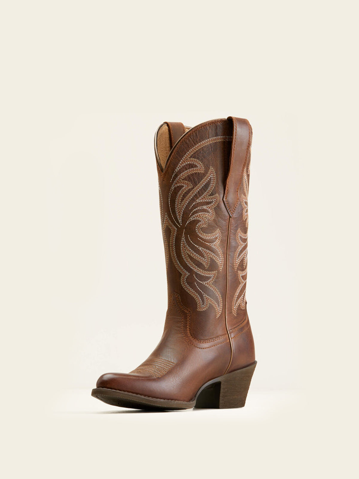 Mid Calf Almond-Toe Embroidery Cowgirl Boots - Brown