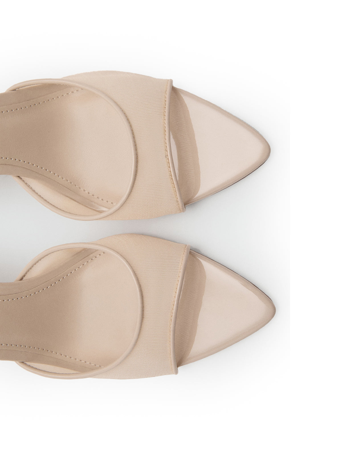 Beige Mesh Pointed-Toe Simple High Heels Sandals