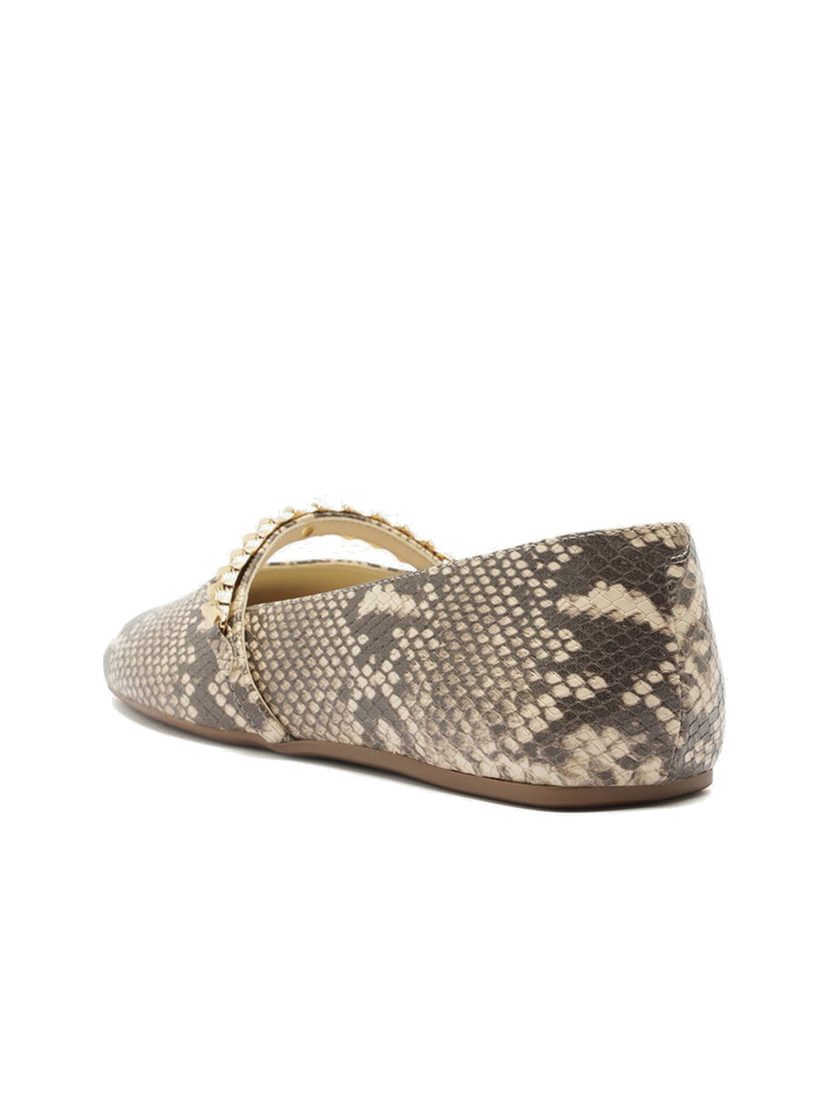 Snakeskin Print Round-Toe Metal Bridge Strap Chic Flats