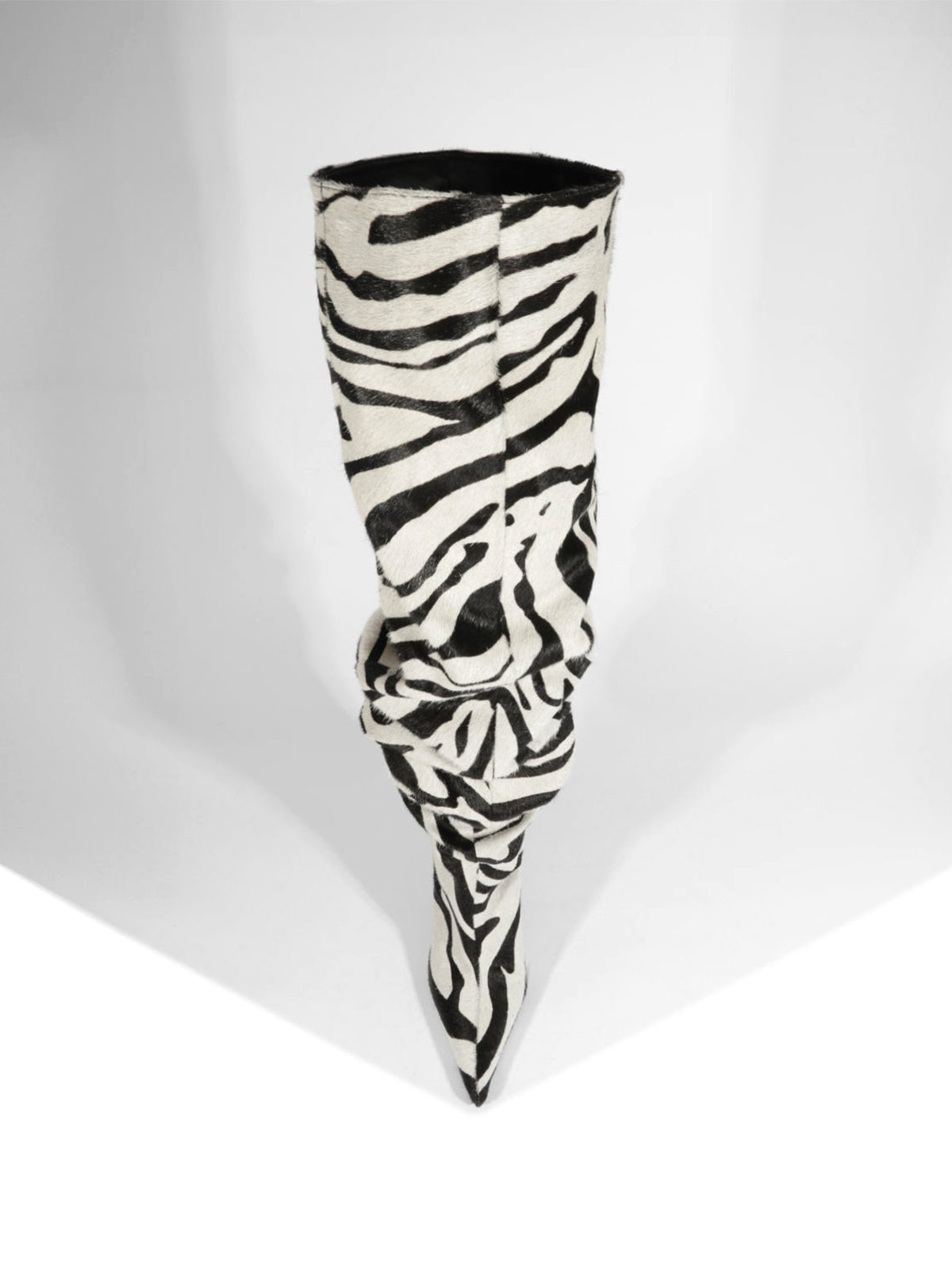 Zebra Pointed-Toe Slouch Wide Calf Knee High Tall Boots For Women