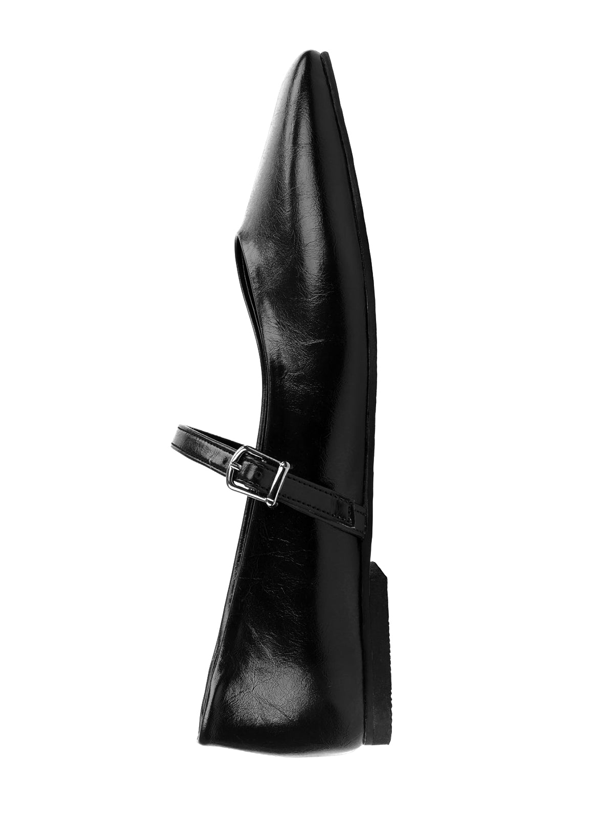 Black Square-Toe Buckle Bridge Strap Stylish Ballet Flats