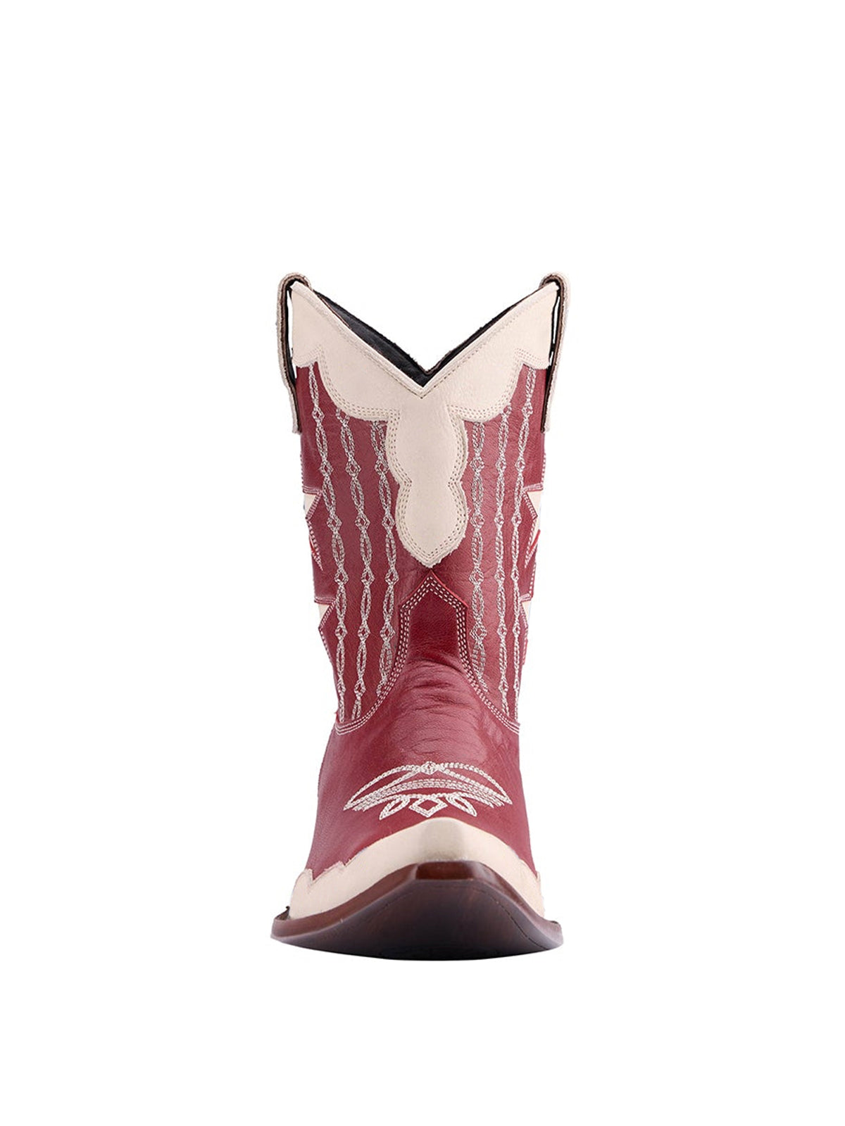 Snip-Toe Stars Inlay Chic Embroidery Ankle Cowgirl Boots - Red And Ivory