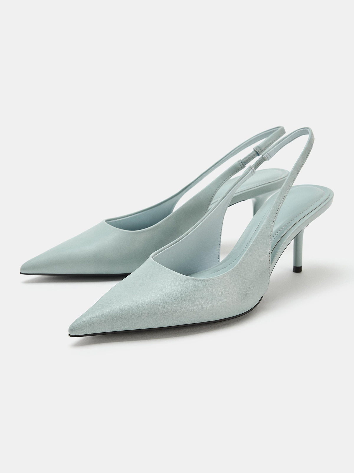 Blue Pointed-Toe Simple Elastic Back Strap Kitten Heels