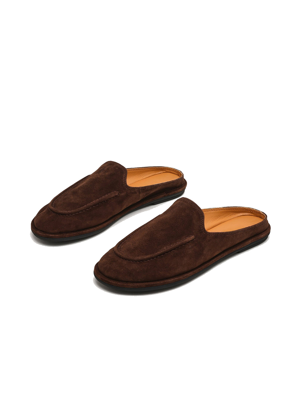 Chocolate Faux Suede Round-Toe Slip-On Backless Flats