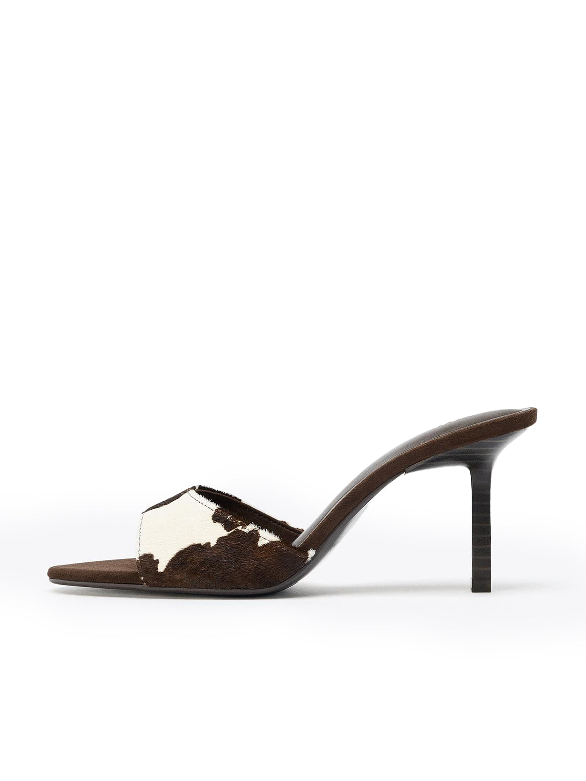 Cow Faux Pony Hair Pointed-Toe Front Strap High Heels