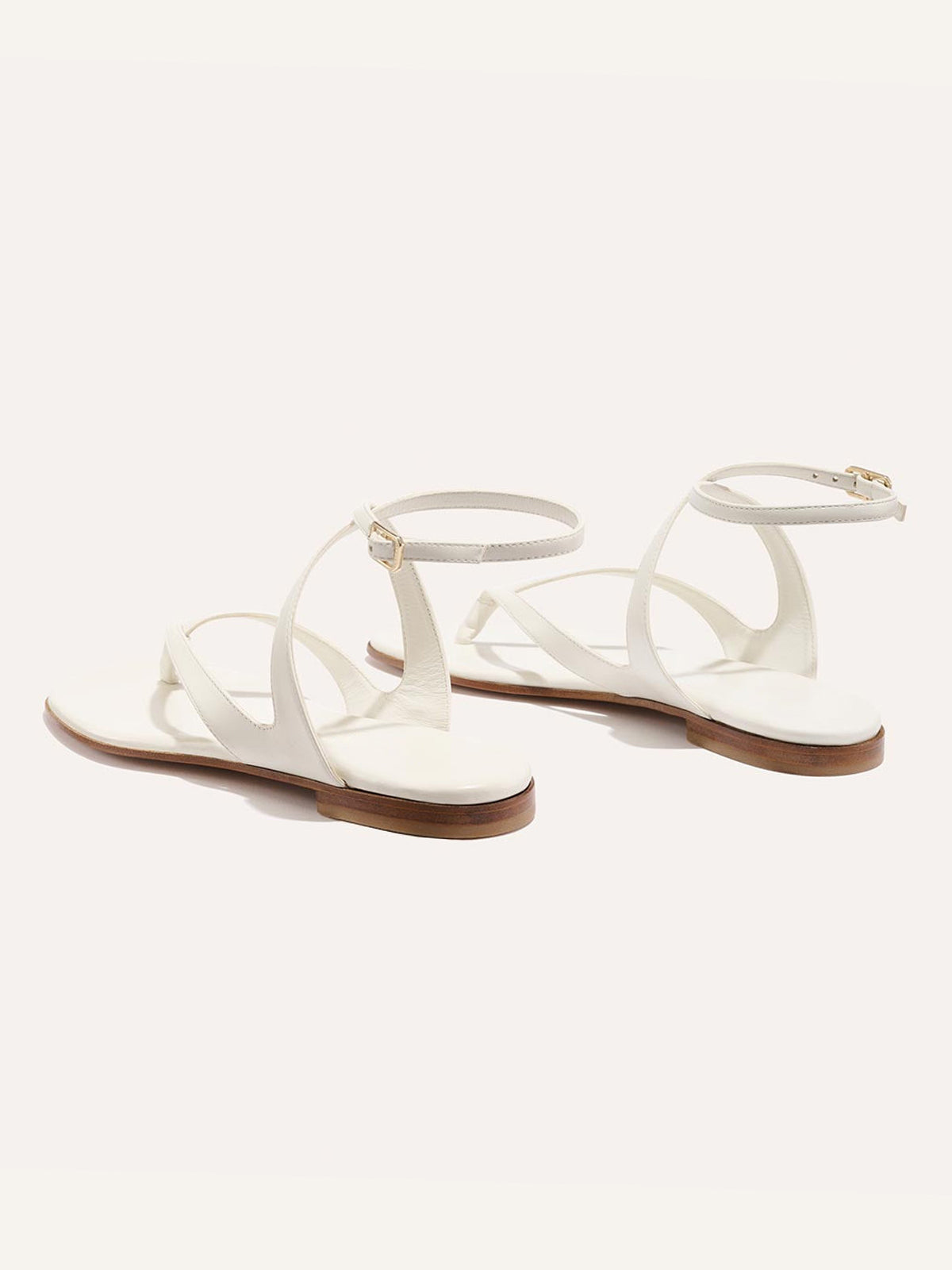 Ivory Square-Toe Strappy And Ankle Strap Chic Sandals Flats