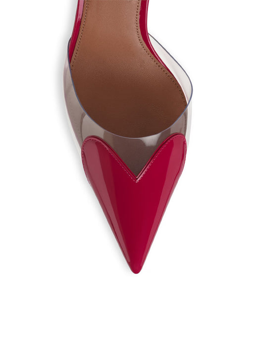 Patent Cherry Red And TPU Transparent Film Pointed-Toe Slip-On High Heels