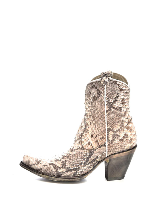 Snakeskin Snip-Toe Full-Zip Simple Ankle Cowgirl Boots