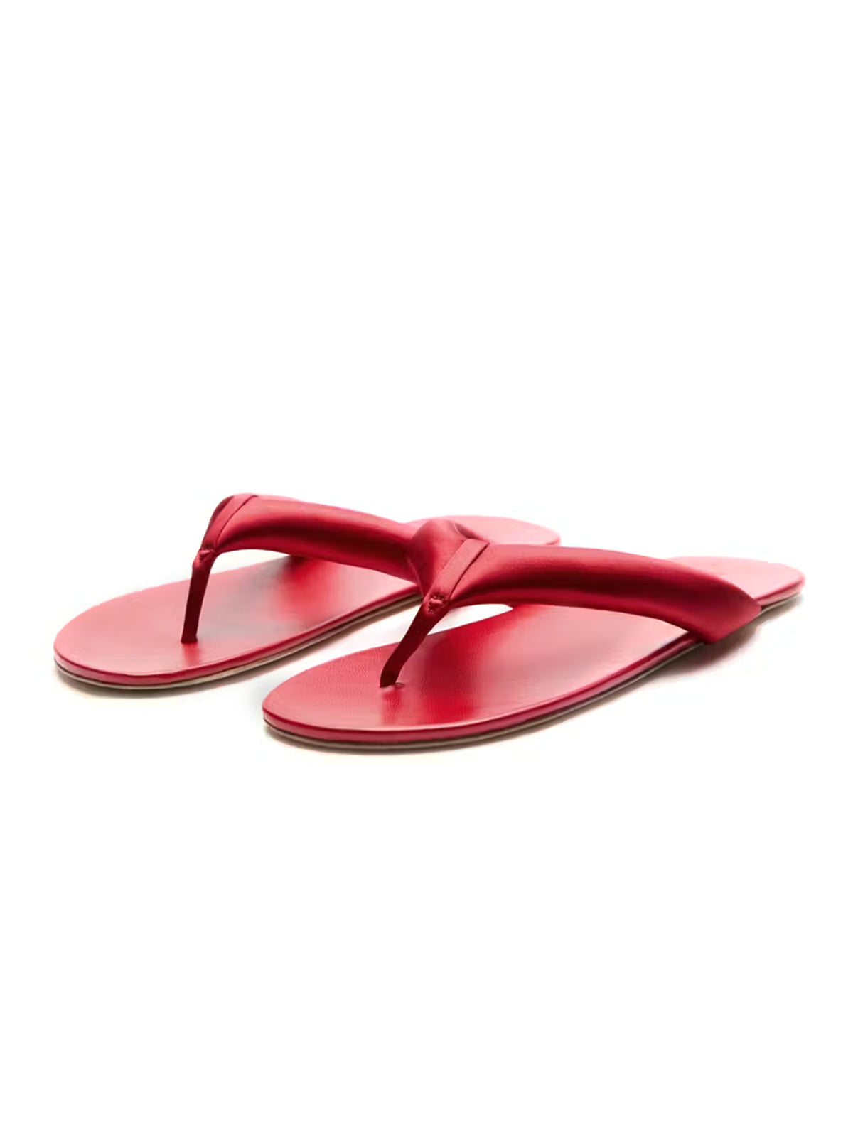 Red Satin And Vegan Leather Square-Toe Flip-Flops Flats