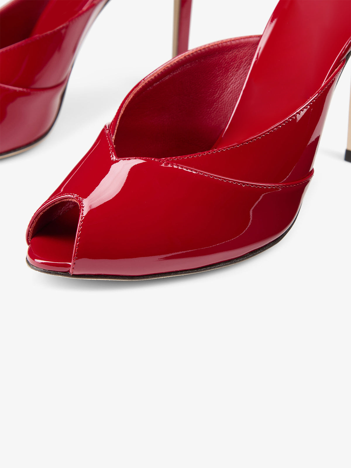 Patent Red Peep Round-Toe Slip-On Mules High Heels