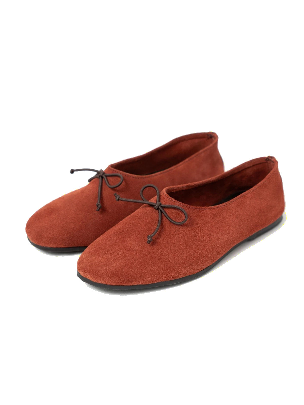 Brick Red Cow Suede Round-Toe Front Bow Slip-On Flats