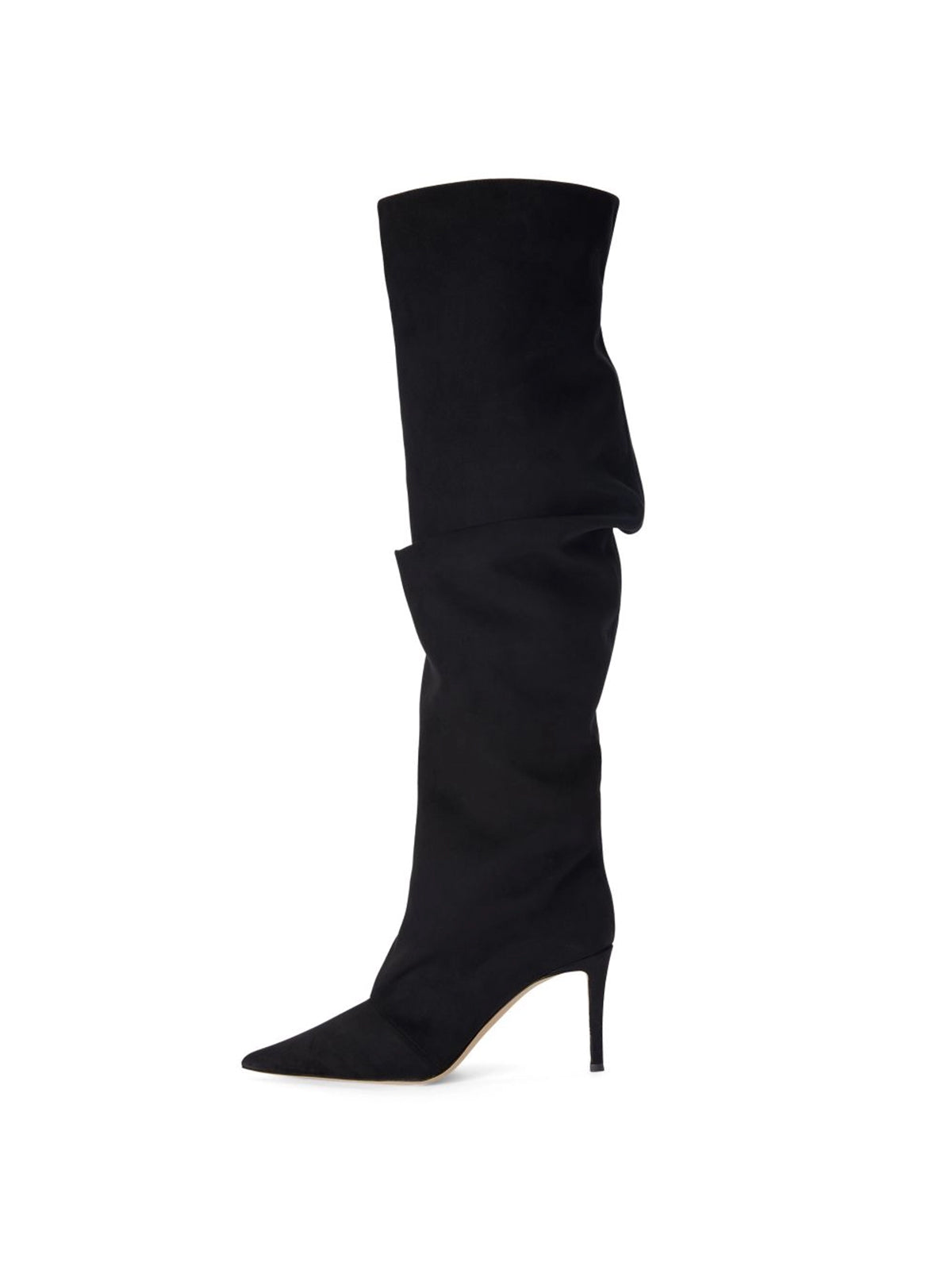 Black Faux Suede Pointed-Toe Sleek Wide Calf Knee High Stiletto Boots