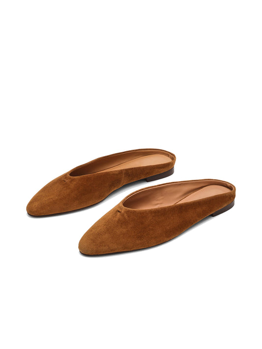 Brown Almond-Toe Slip-On Simple Backless Flats