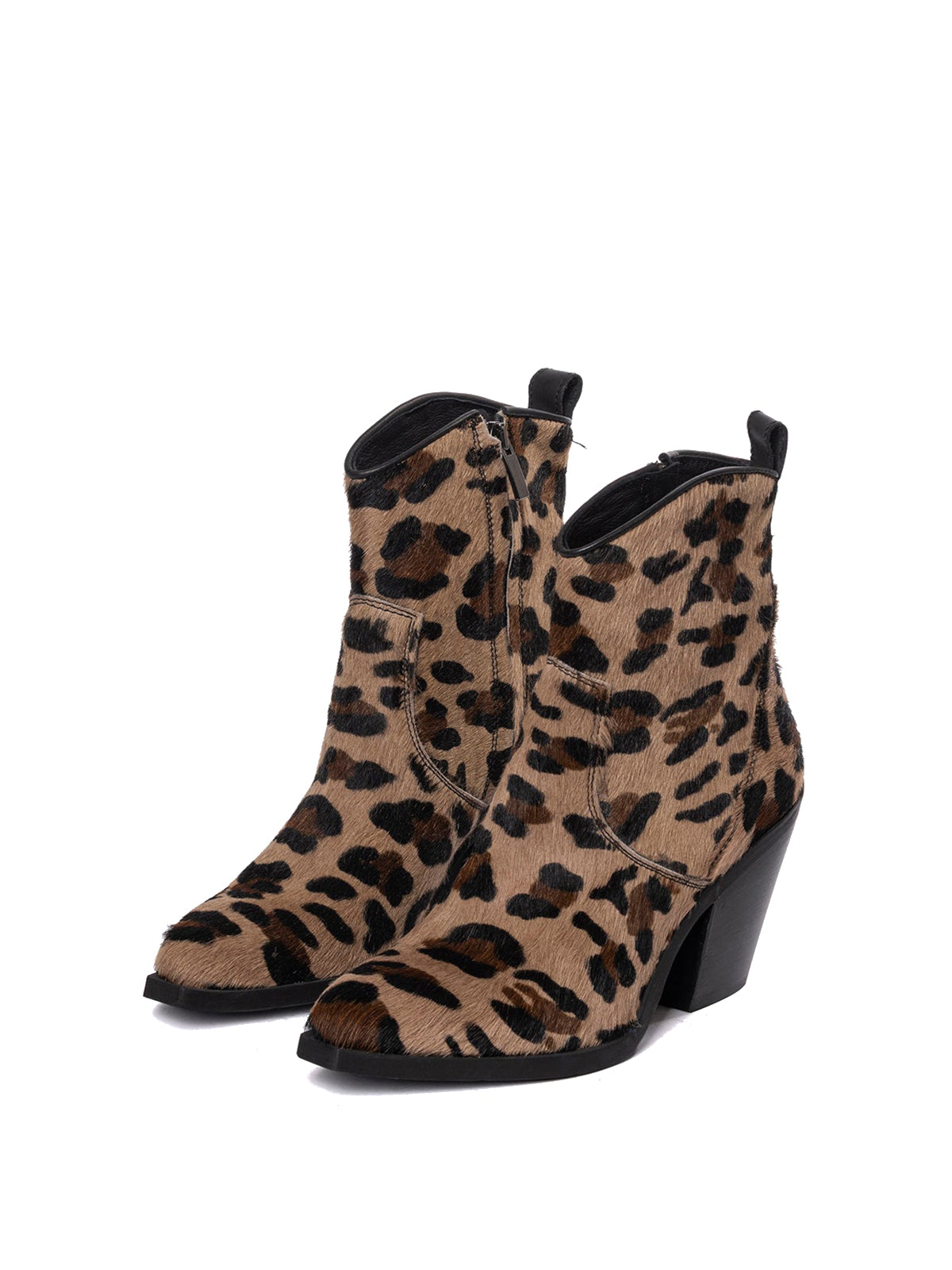 Leopard Pony Hair Snip-Toe Full-Zip Ankle Cowgirl Boots