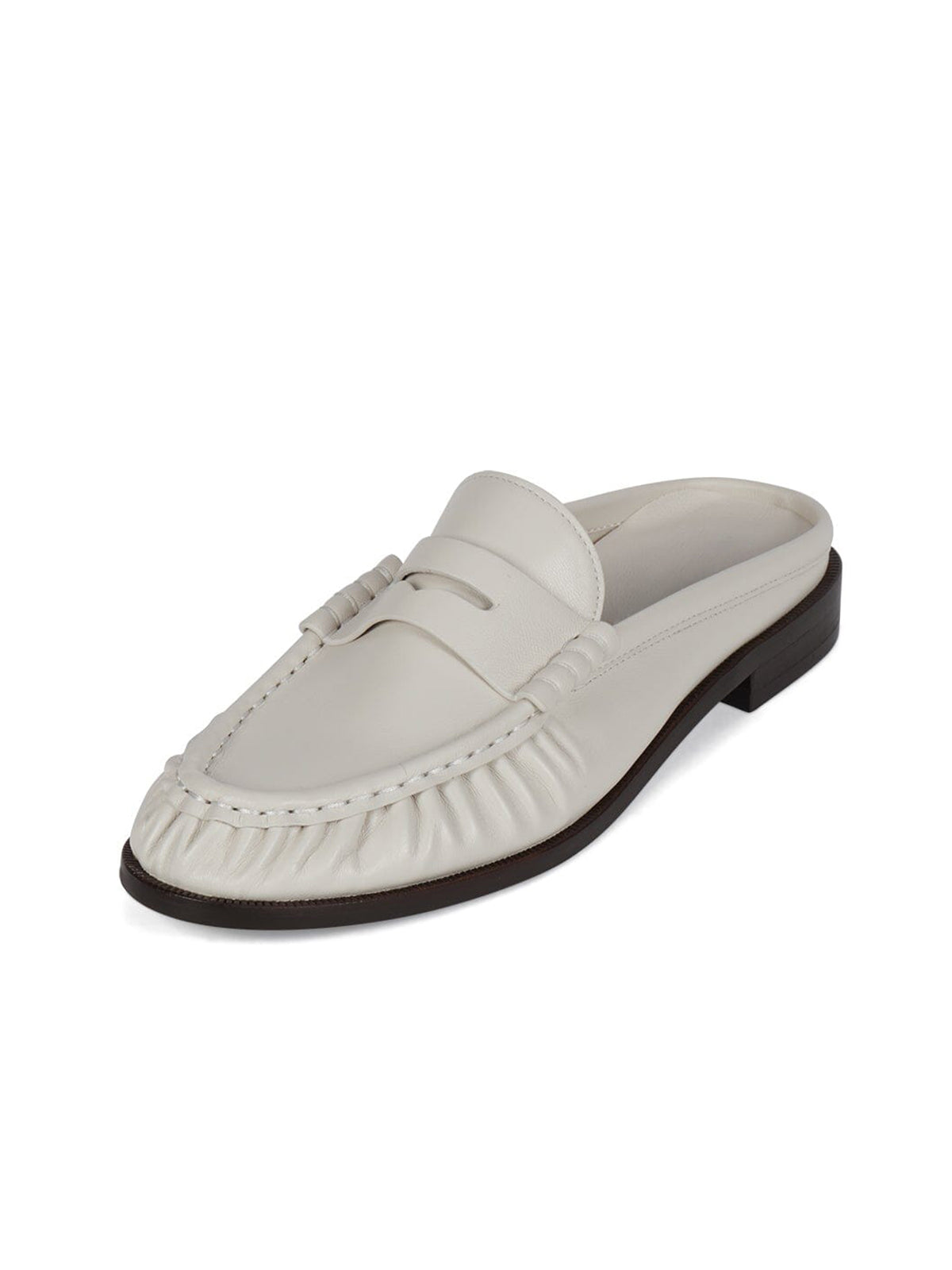 Round-Toe Backless Slip-On Loafer Mule Flats - Bone