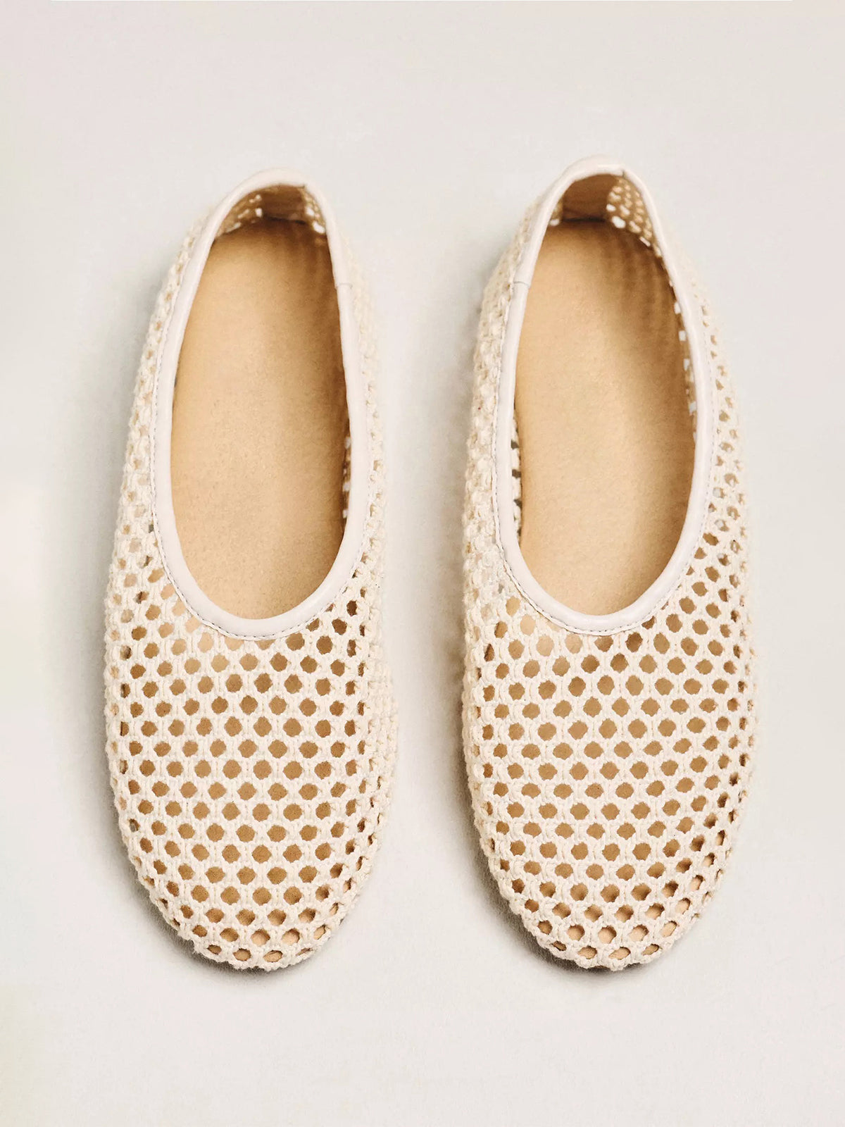 Ivory Woven Mesh Round-Toe Slip-On Classic Ballet Flats