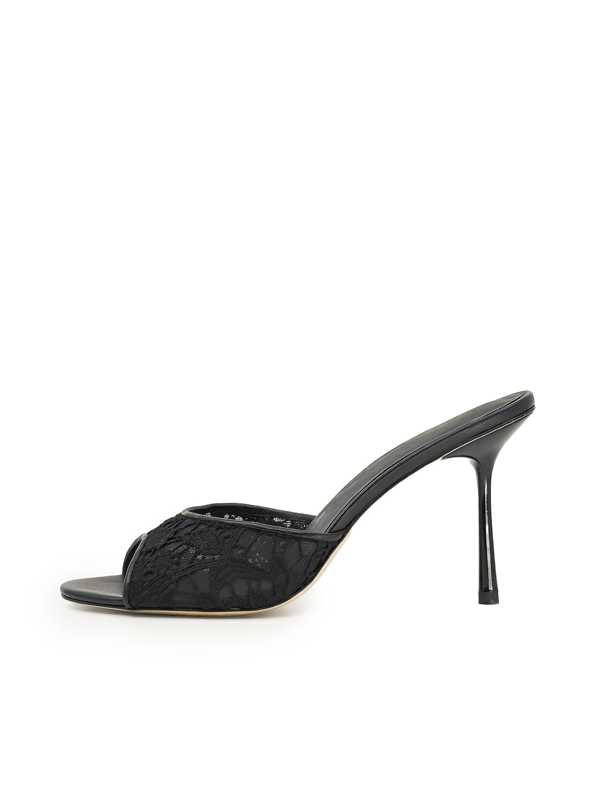 Black Lace Mesh Round-Toe Slip-On High Heels