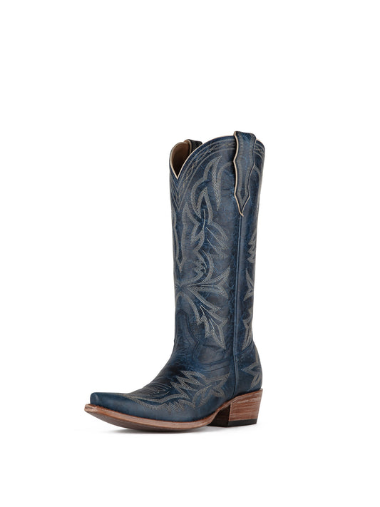 Western Embroidery Snip-Toe Classic Mid Calf Cowgirl Boots – Blue