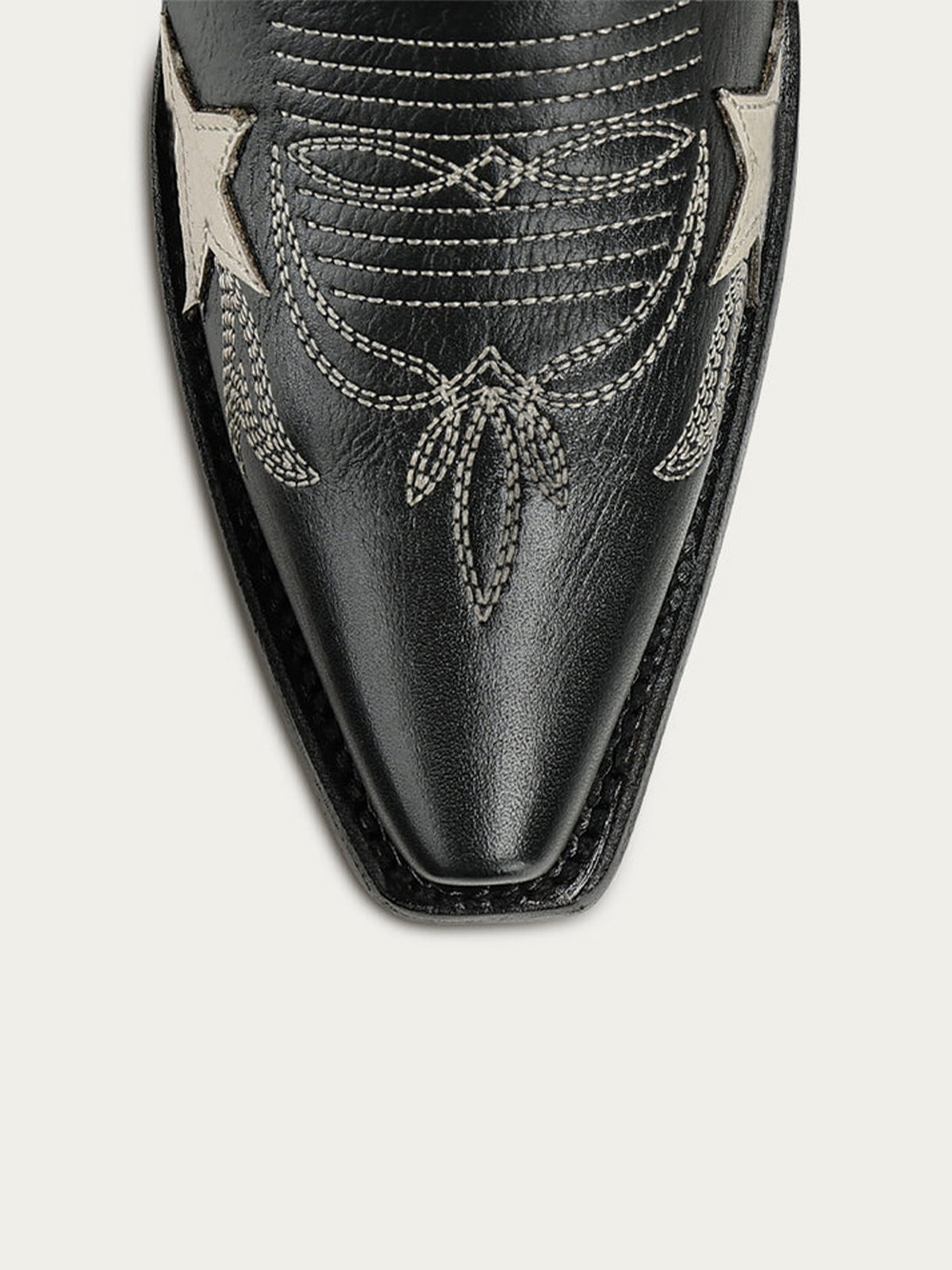 Black Snip-Toe Chic Stars Inlay With Embroidery Mid Calf Cowgirl Boots