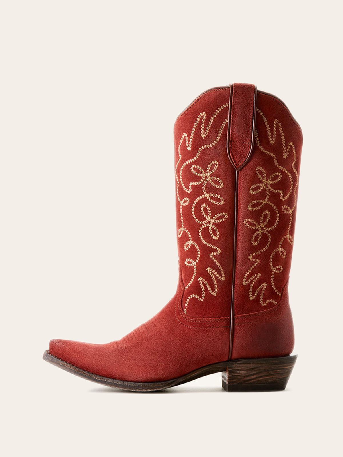 Faux Suede Embroidery Snip-Toe Wide Mid Calf Cowgirl Boots - Red