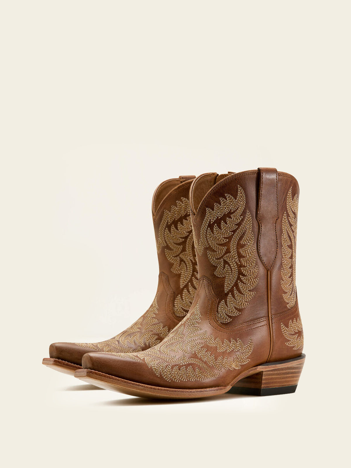 Full-Zip Snip-Toe Mid Calf Embroidery Cowgirl Boots - Brown