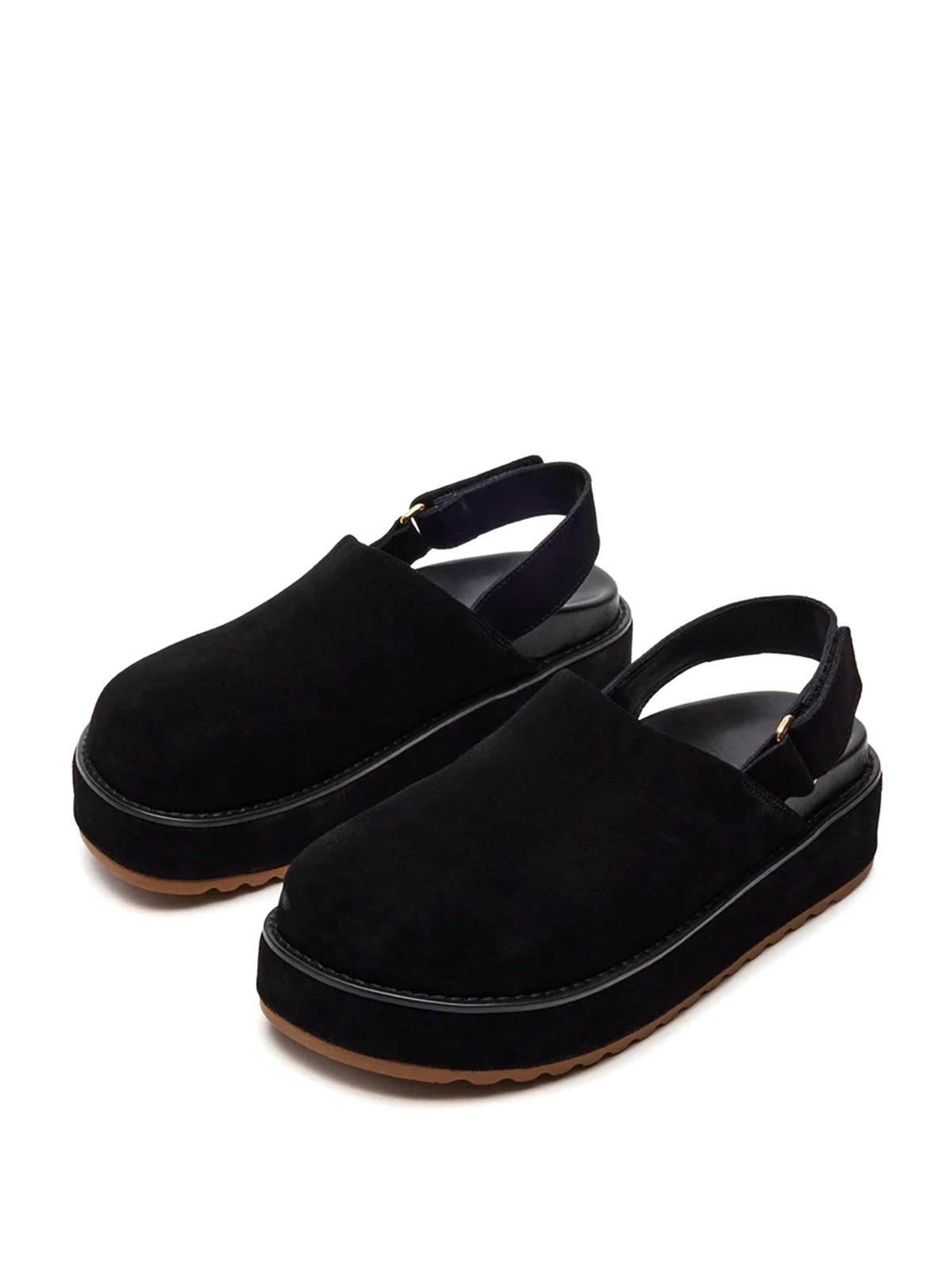 Black Faux Suede Round-Toe Slingback Platform Shoes