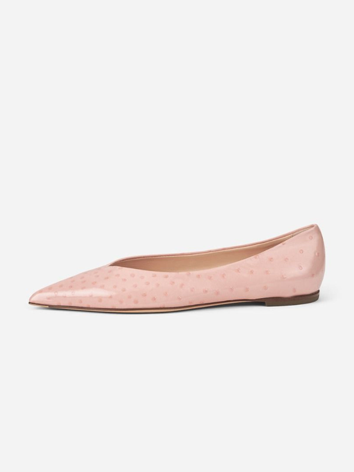 Pink Ostrich Pattern Pointed-Toe Slip-On Ballet Flats