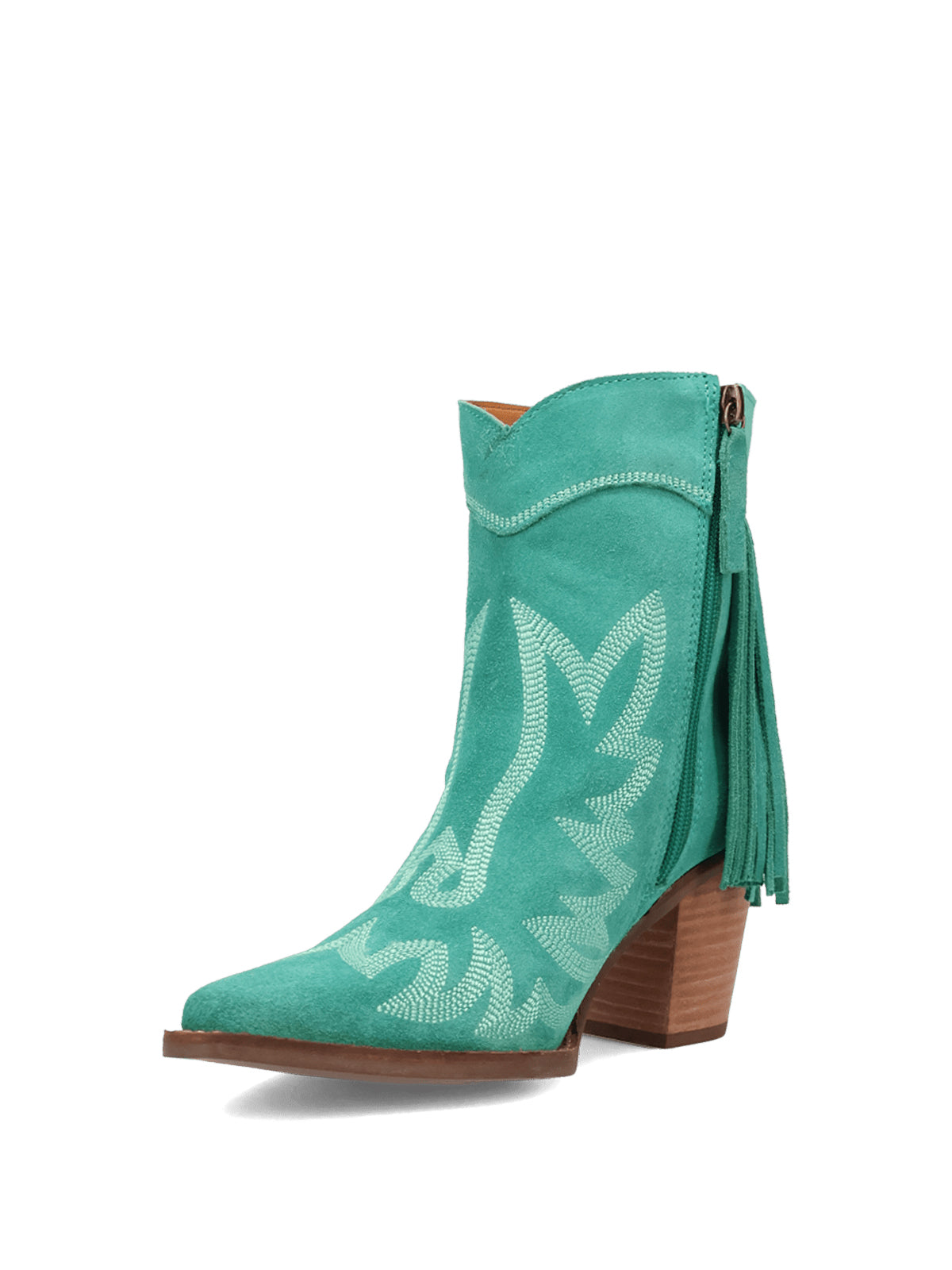 Green Faux Suede Snip-Toe Back Fringe Full-Zip Ankle Cowgirl Boots