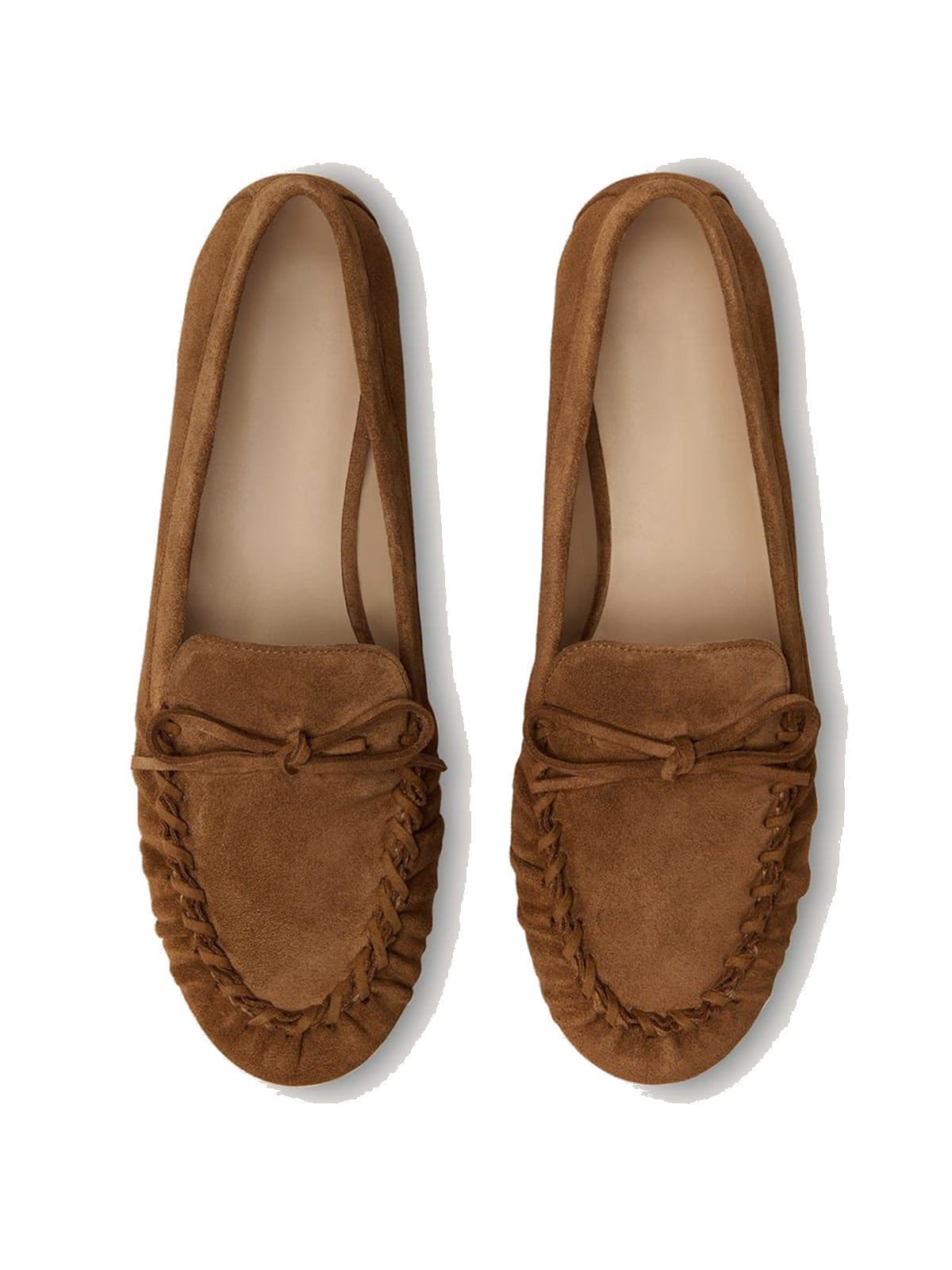 Brown Faux Suede Round-Toe Front Bow Slip-On Chic Flats