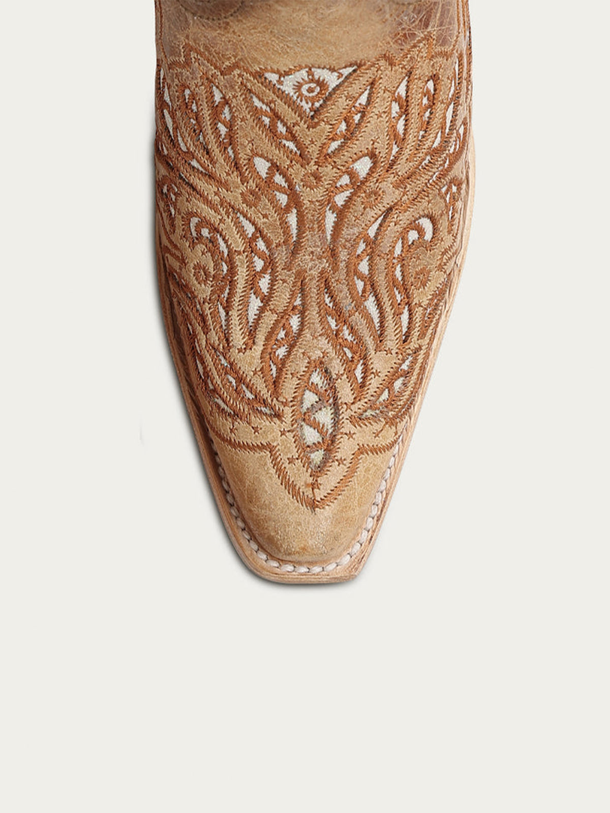 Distressed Brown Snip-Toe Glitter Inlay And Embroidery Mid Calf Cowgirl Boots