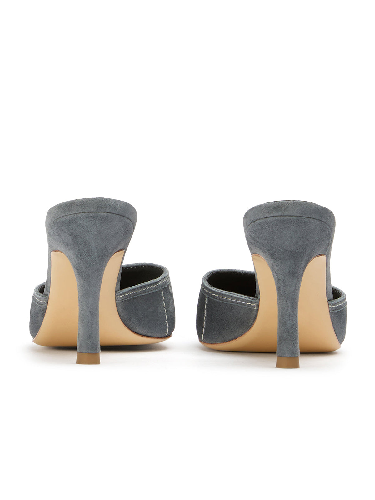 Dark Gray Faux Suede Pointed-Toe Stitch Backless High Heels