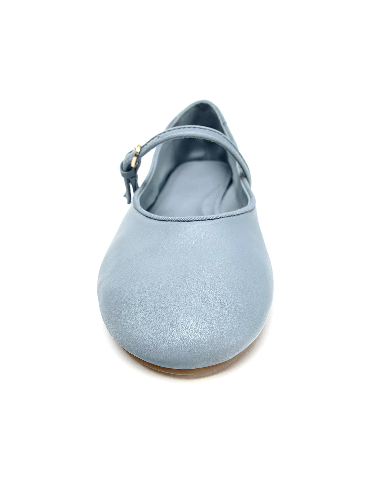 Blue Round-Toe Buckle Middle Strap Slip-On Flats