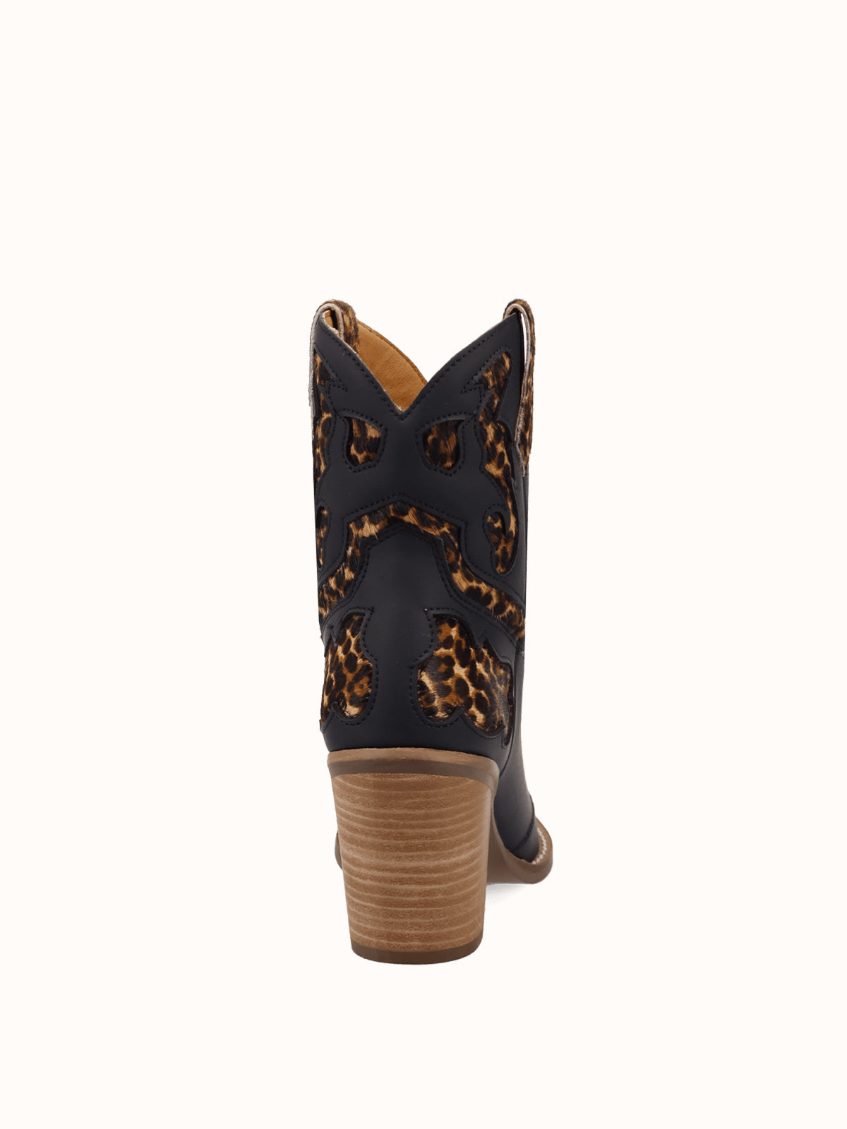 Black And Leopard Pattern Snip-Toe Sleek Ankle Cowgirl Boots