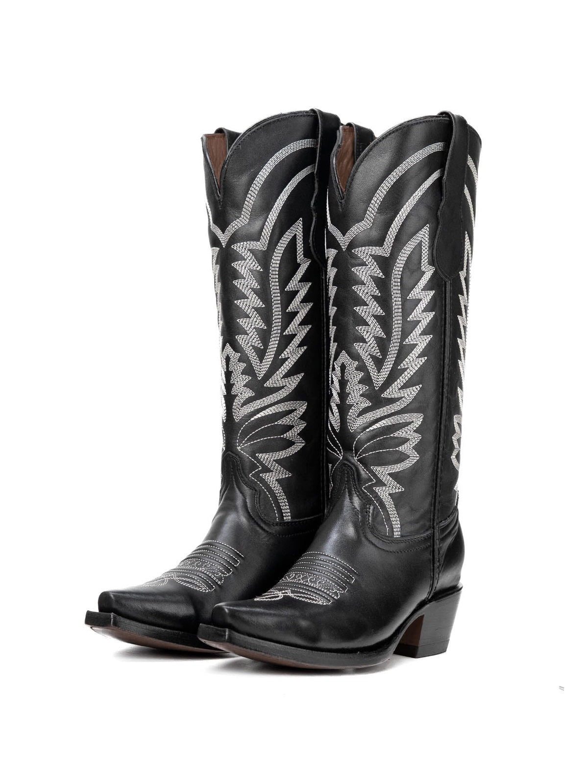 Snip-Toe Sleek Embroidery Wide Calf Knee High Cowgirl Boots For Woman - Black