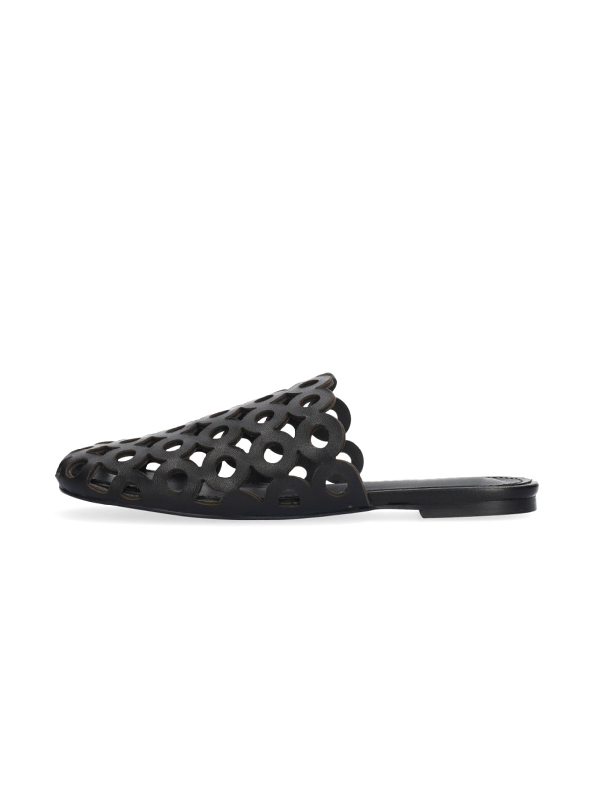 Black Square-Toe Chic Backless Perforated Loafers Flats