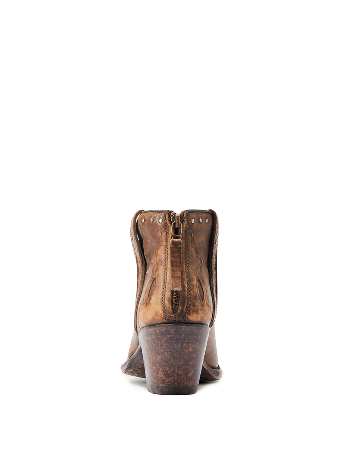Distressed Brown Snip-Toe Studded Cowgirl Short Ankle Western Boots